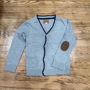 Gray Cardigan Sweater with Elbow Patches